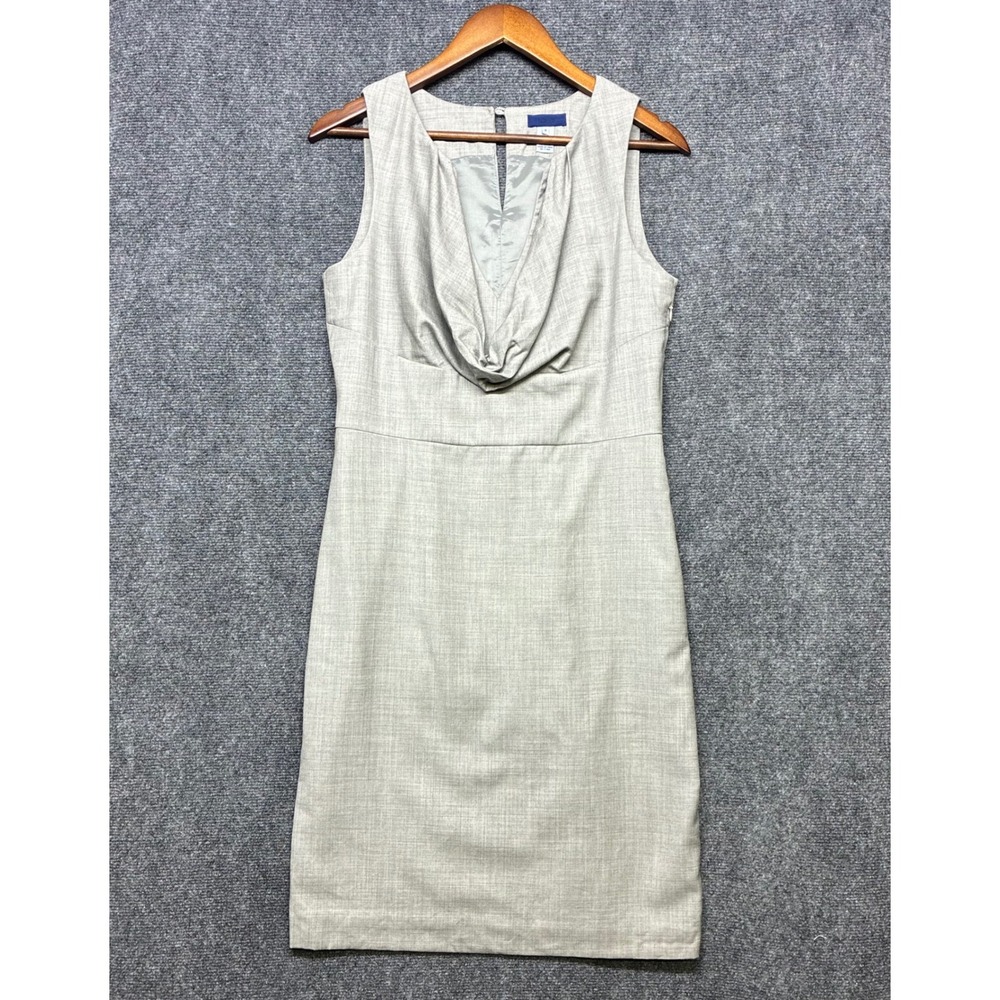 J.Crew Sleeveless Cowl Neck Wool Sheath Dress Light Gray Crosshatch Career Chic